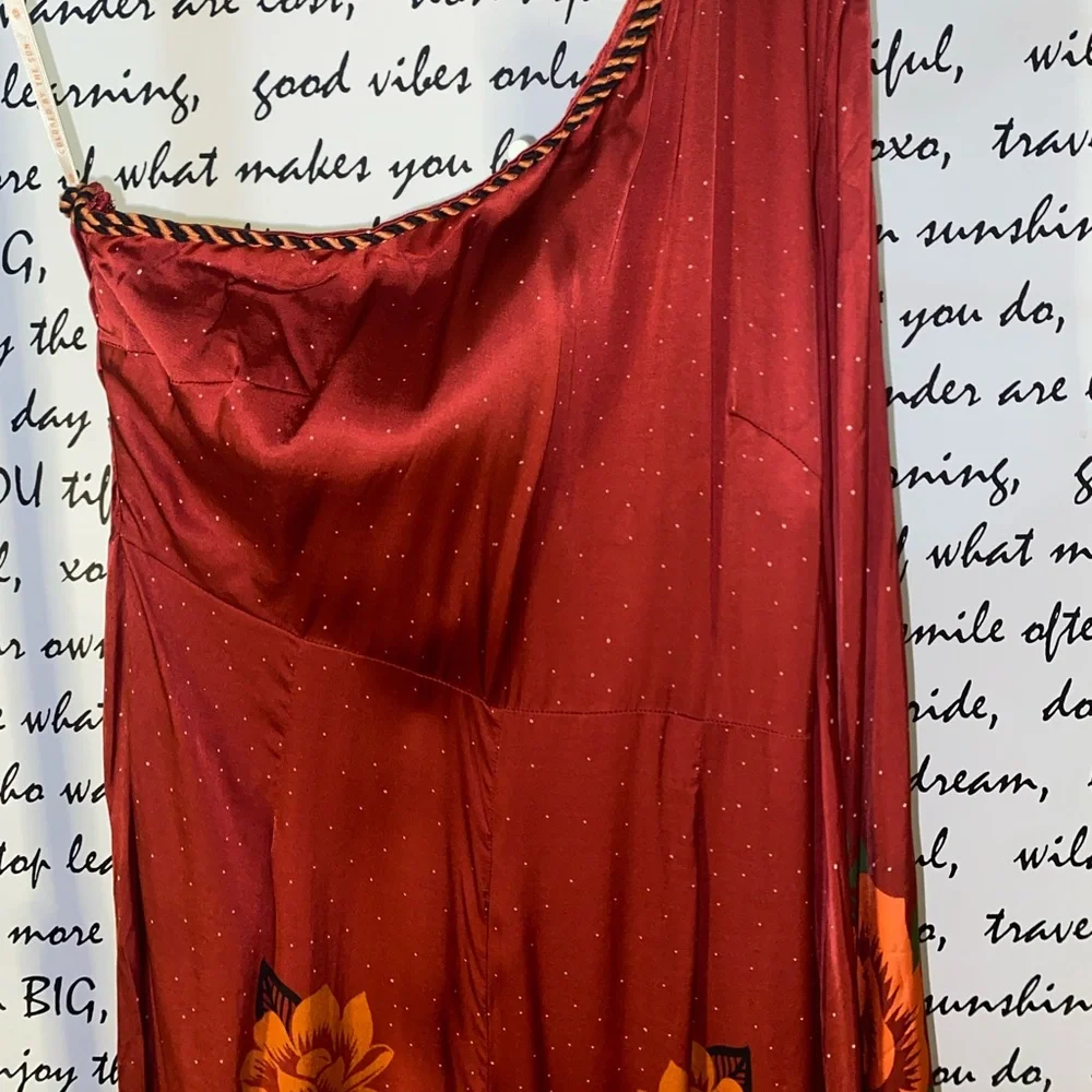 FARM RIO X ANTHROPOLOGIE ONE-SHOULDER PRINTED SATIN JUMPSUIT - Picture 6 of 14